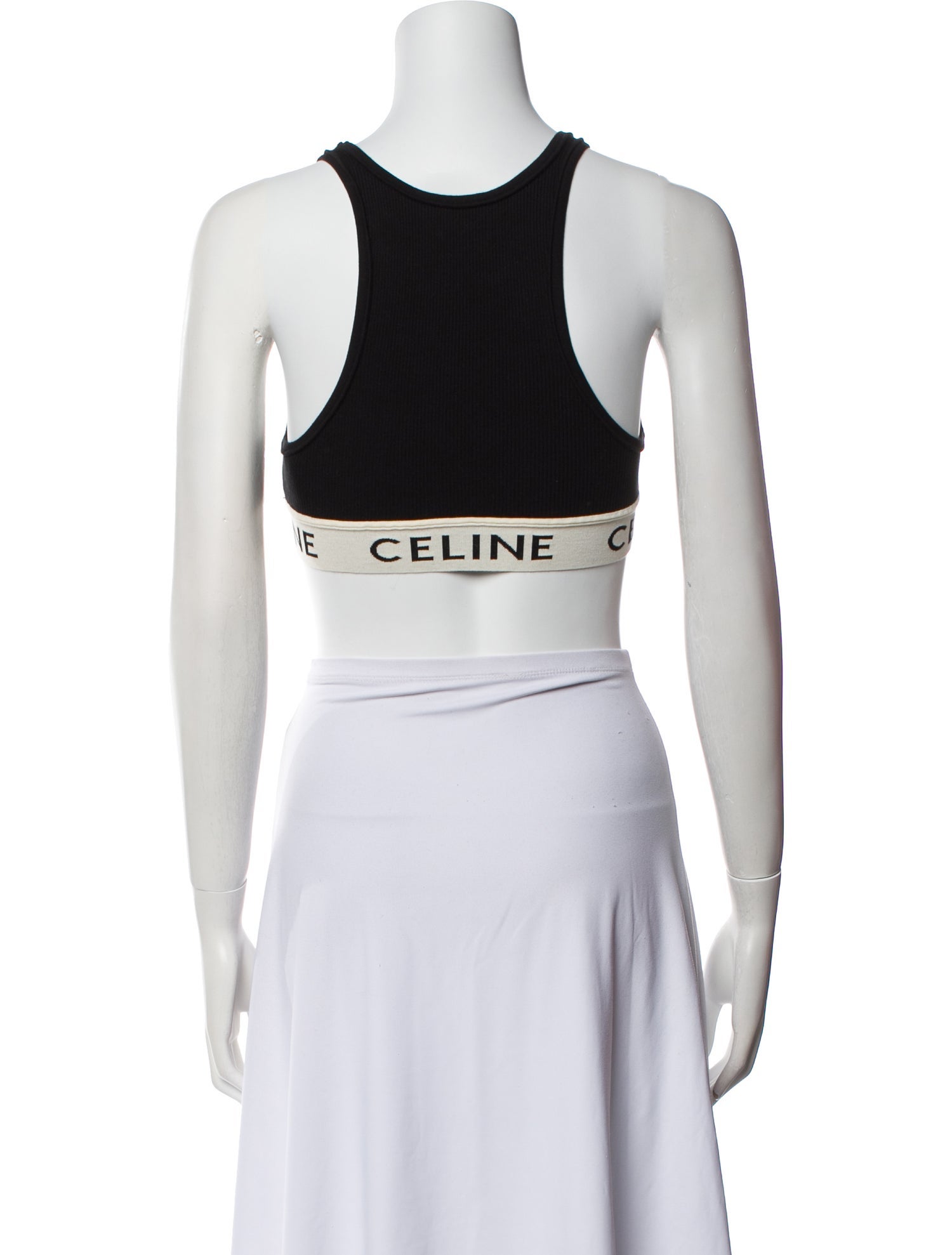 Celine Graphic Print Scoop Neck Crop Top